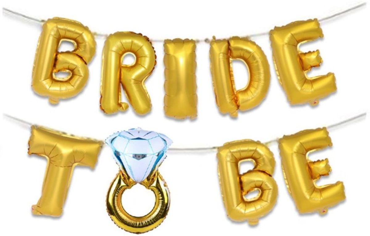 Folie Ballon met Tekst BRIDE TO BE met Diamanten Ring | Goud | Bruiloft Accessoires